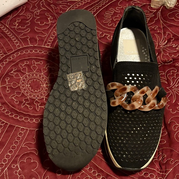 Dolce Vita Black Loafers with Brown Chain Accent - Picture 4 of 5